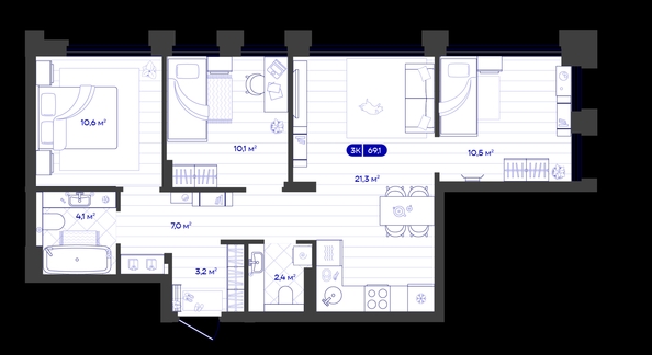 
  Продается 3-комн. квартира 69.11 м², в ЖК Баланс, 4 очередь. Фото 1.