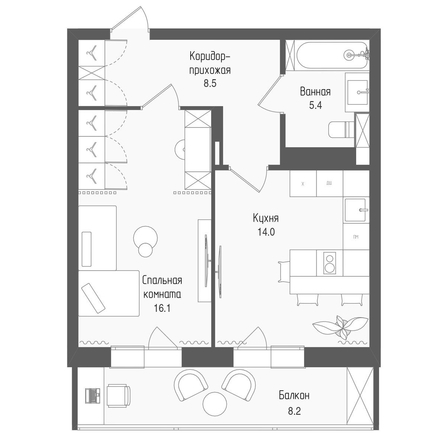 
  Продается 1-комн. квартира 46 м², в ЖК Тетрис, корпус 2. Фото 1.