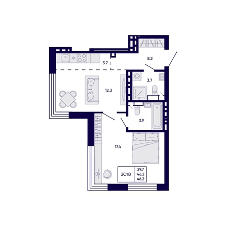 
  Продается 2-комн. квартира 46.2 м², в ЖК Цитатум. Фото 1.