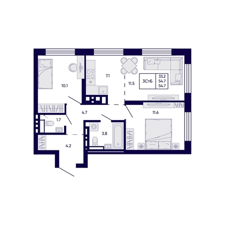 
  Продается 3-комн. квартира 54.7 м², в ЖК Цитатум. Фото 1.