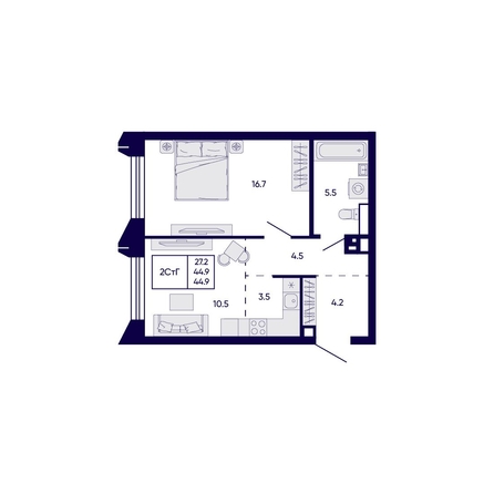 
  Продается 2-комн. квартира 44.9 м², в ЖК Цитатум. Фото 1.