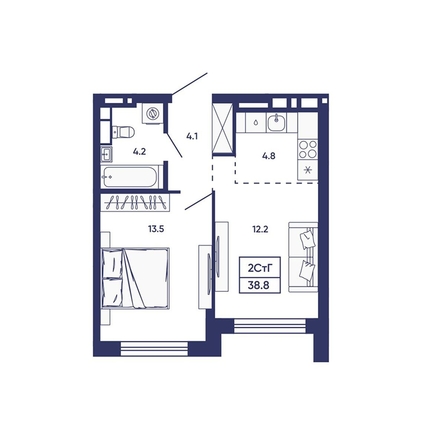 
  Продается 2-комн. квартира 38.8 м², в ЖК Сподвижники, дом 2. Фото 1.