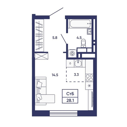 
  Продается студия 28.1 м², в ЖК Сподвижники, дом 2. Фото 1.