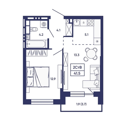 
  Продается 2-комн. квартира 41.5 м², в ЖК Сподвижники, дом 2. Фото 1.