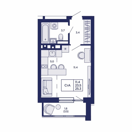 
  Продается студия 25.3 м², в ЖК Горизонт, дом 2. Фото 1.