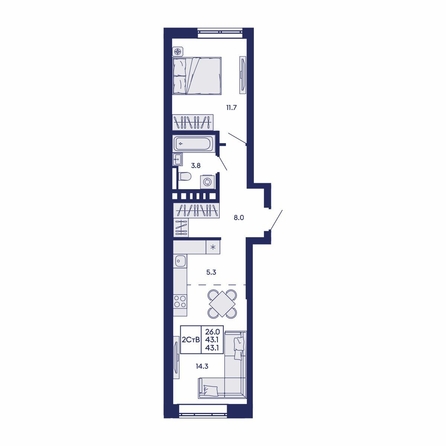 
  Продается 2-комн. квартира 43.1 м², в ЖК Горизонт, дом 2. Фото 1.