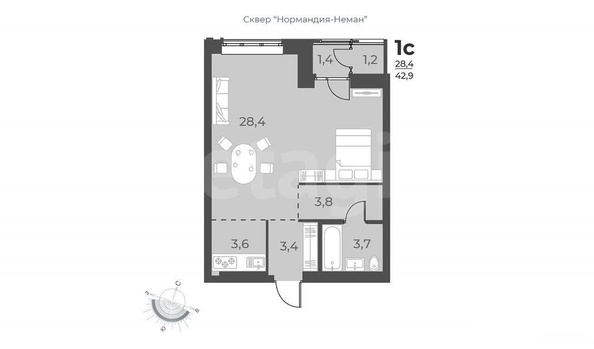 
  Продается 2-комн. квартира 43 м², в ЖК Нормандия-Неман, дом 1. Фото 12.