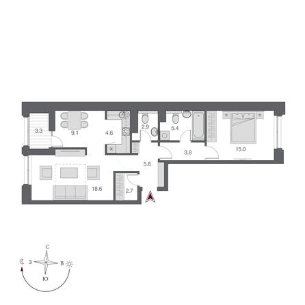 
  Продается 2-комн. квартира 68.45 м², в  Дом Нобель. Фото 2.