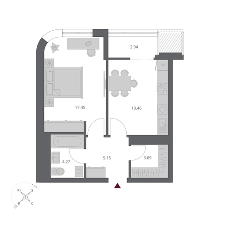
  Продается 1-комн. квартира 46.96 м², в ЖК Беринг, дом 3. Фото 1.
