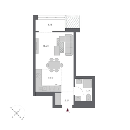 
  Продается студия 30.38 м², в ЖК Беринг, дом 3. Фото 1.