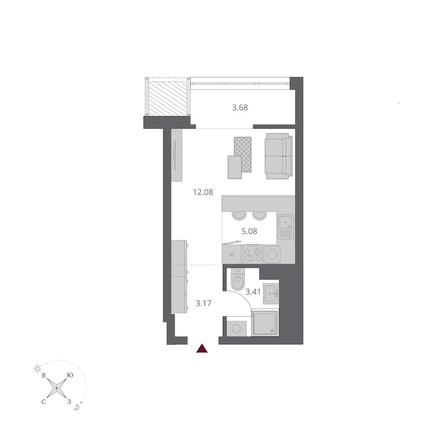 
  Продается студия 27.96 м², в ЖК Беринг, дом 3. Фото 2.