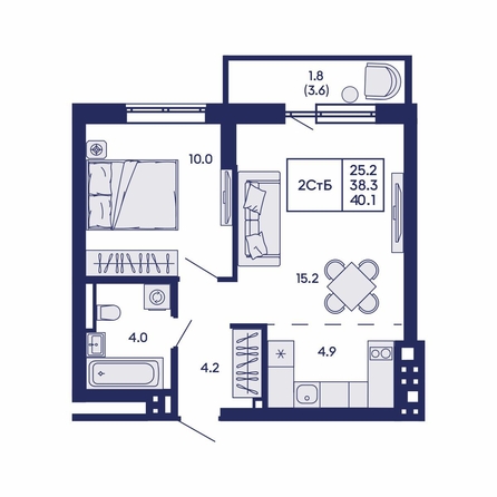 
  Продается 2-комн. квартира 40.1 м², в ЖК Горизонт, дом 2. Фото 1.