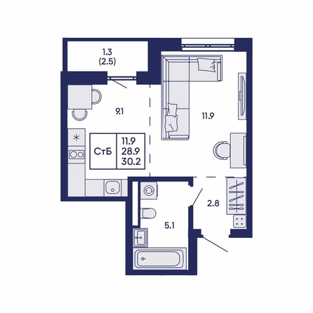 
  Продается студия 30.2 м², в ЖК Горизонт, дом 2. Фото 1.
