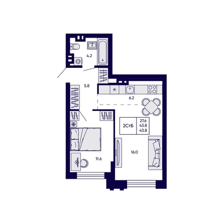 
  Продается 2-комн. квартира 43.8 м², в ЖК Грибоедовский сад. Фото 1.