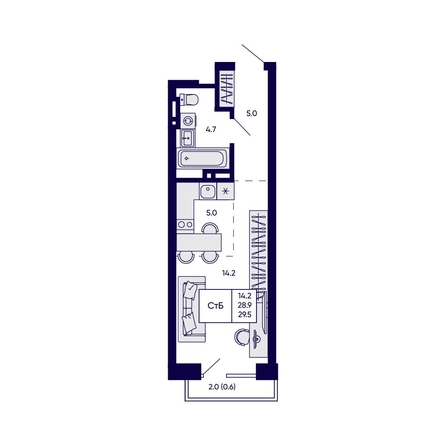 
  Продается студия 29.5 м², в ЖК Грибоедовский сад. Фото 1.