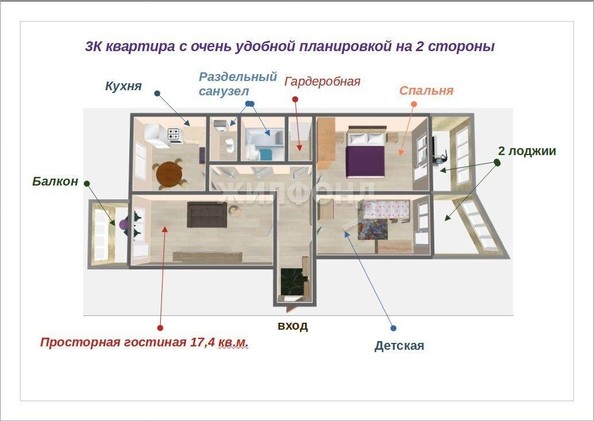 
   Продам 3-комнатную, 59.7 м², Бориса Богаткова ул, 194/5

. Фото 7.
