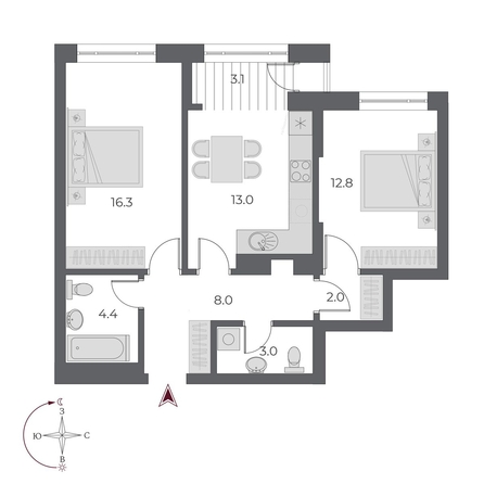 
  Продается 2-комн. квартира, 62.6 м², ЖК ОСКАР, дом 1
. Фото 1.