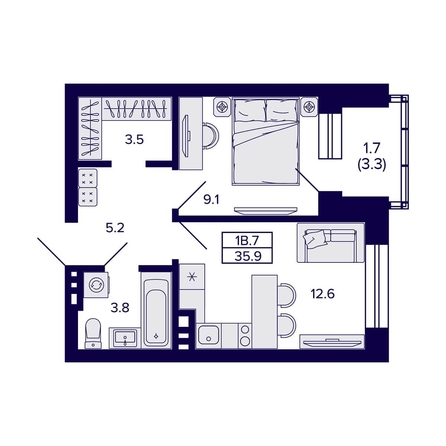 
   Продам 1-комнатную, 35.9 м², Сподвижники

. Фото 1.