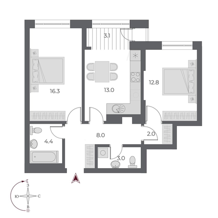 
   Продам 2-комнатную, 62.4 м², ОСКАР, дом 1

. Фото 1.