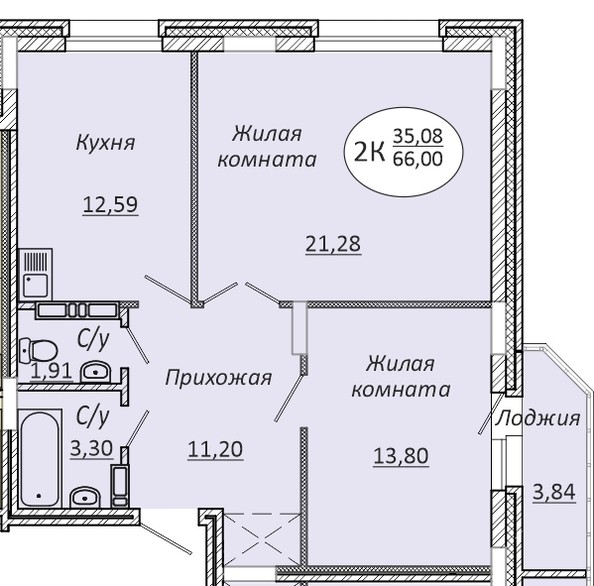 
   Продам 2-комнатную, 66.01 м², Комета - Октябрьский, б/с 1

. Фото 4.