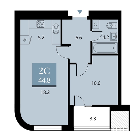 
   Продам 2-комнатную, 46.45 м², Беринг, дом 2

. Фото 1.