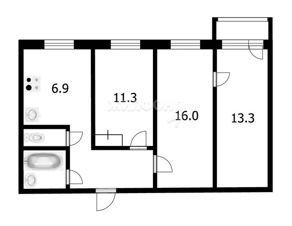 
   Продам 3-комнатную, 54.6 м², Олеко Дундича ул, 25

. Фото 11.