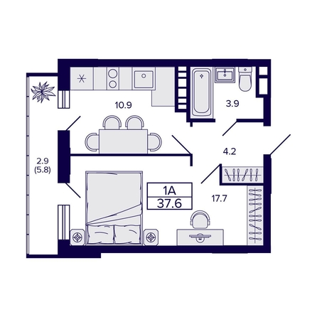 
   Продам 1-комнатную, 39.6 м², Gorizont (Горизонт)

. Фото 1.