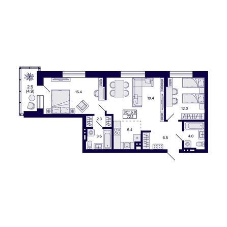 
  Продается 3-комн. квартира, 72.1 м², ЖК Сподвижники
. Фото 1.