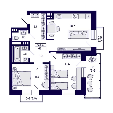 
   Продам 2-комнатную, 63.1 м², Сподвижники

. Фото 2.