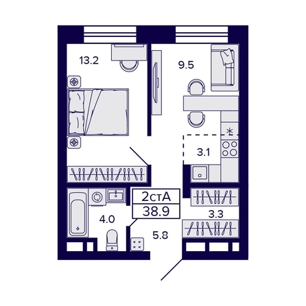 
   Продам 2-комнатную, 38.9 м², Citatum (Цитатум)

. Фото 1.