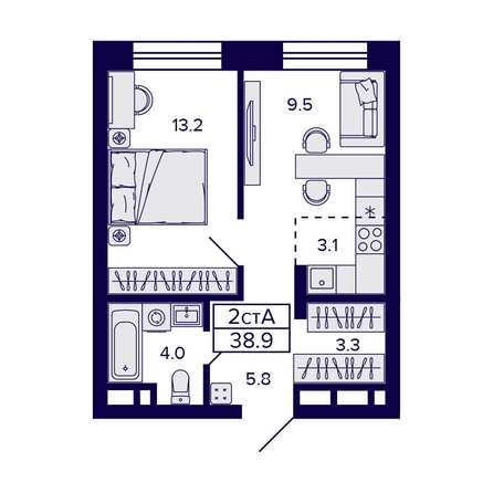 
   Продам 2-комнатную, 38.9 м², Citatum (Цитатум)

. Фото 2.