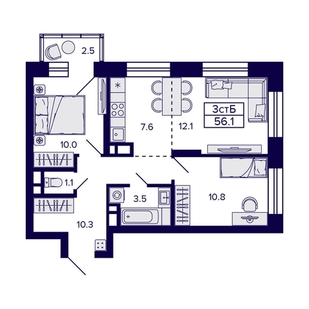 
   Продам 3-комнатную, 56.1 м², Citatum (Цитатум)

. Фото 2.