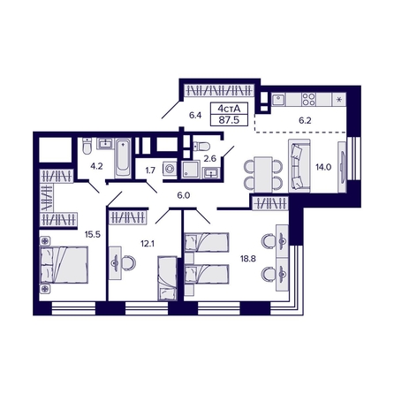 
  Продается 4-комн. квартира, 87.5 м², ЖК Citatum (Цитатум)
. Фото 1.