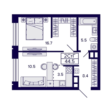 
   Продам 2-комнатную, 44.5 м², Citatum (Цитатум)

. Фото 2.