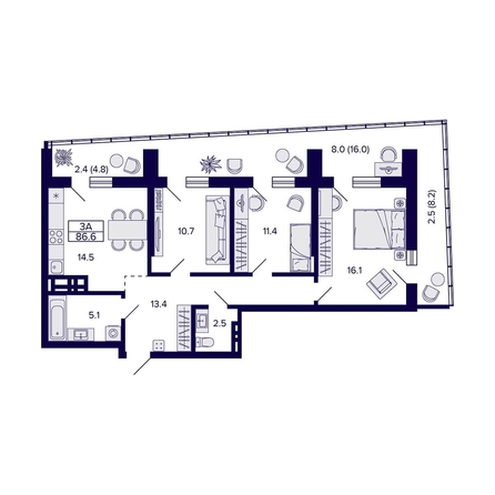 
   Продам 3-комнатную, 86.6 м², Grando (Грандо)

. Фото 1.