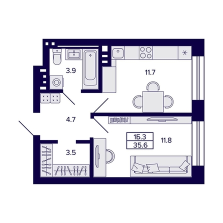 
  Продается 1-комн. квартира, 35.6 м², ЖК Сподвижники
. Фото 2.
