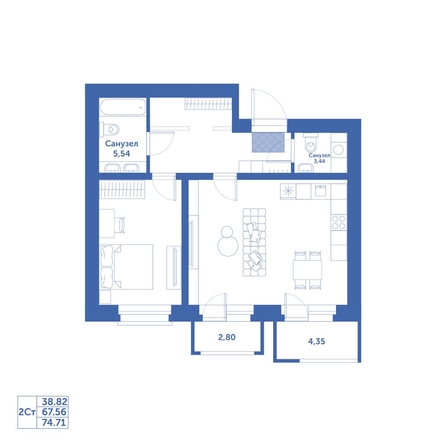 
   Продам 2-комнатную, 74.71 м², Спектр, дом 9

. Фото 1.