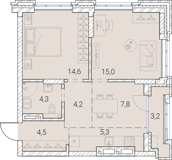 
   Продам 2-комнатную, 58.9 м², Тайм Сквер

. Фото 19.