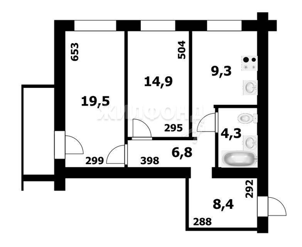 
   Продам 2-комнатную, 61.6 м², Котовского ул, 3/2

. Фото 1.