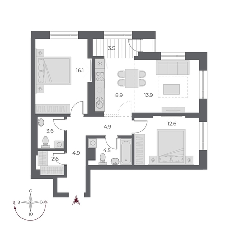 
   Продам 3-комнатную, 75.5 м², ОСКАР, дом 1

. Фото 1.