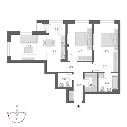 
  Продается 3-комн. квартира, 80.3 м², ЖК ОСКАР, дом 2
. Фото 2.