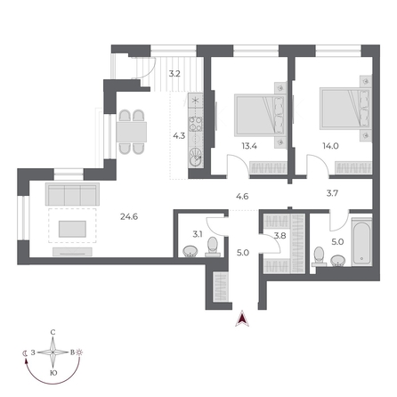 
   Продам 3-комнатную, 84.7 м², ОСКАР, дом 2

. Фото 1.