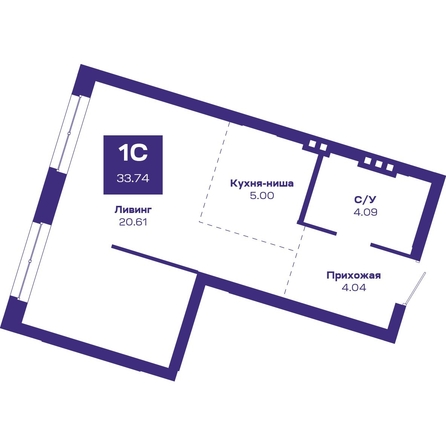 
   Продам 1-комнатную, 33.74 м², Базилик, дом 2

. Фото 1.