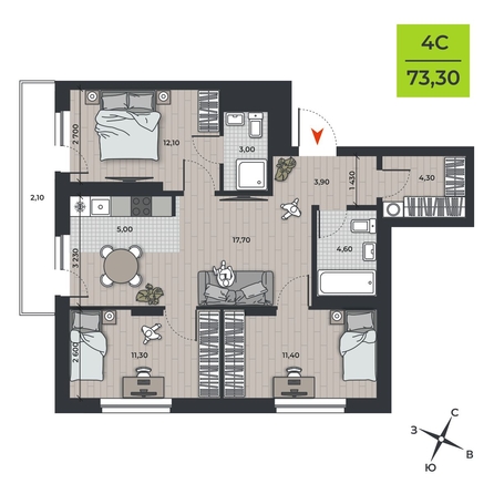 
   Продам 4-комнатную, 73.3 м², ДНК

. Фото 1.