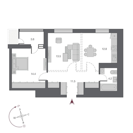 
   Продам 2-комнатную, 58.3 м², Беринг, дом 2

. Фото 2.