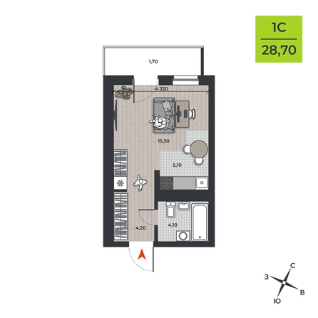 
  Продается студия, 28.7 м², ЖК ДНК
. Фото 2.