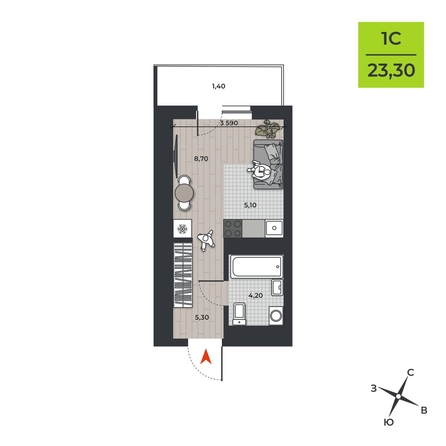 
  Продается студия, 23.3 м², ЖК ДНК
. Фото 2.