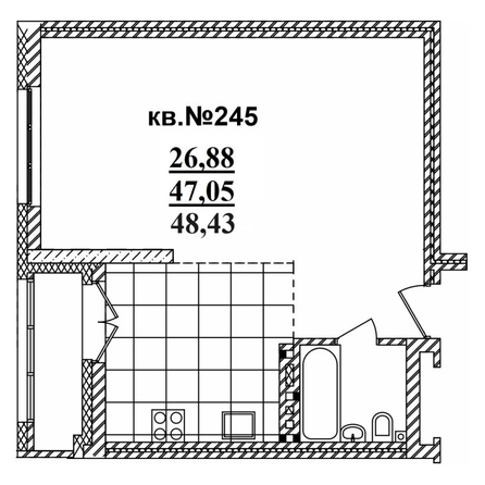 
   Продам студию, 48.43 м²,  Римский квартал, 2 очередь

. Фото 1.