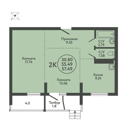 
   Продам 2-комнатную, 62.19 м², Солнечная ул, 3

. Фото 1.