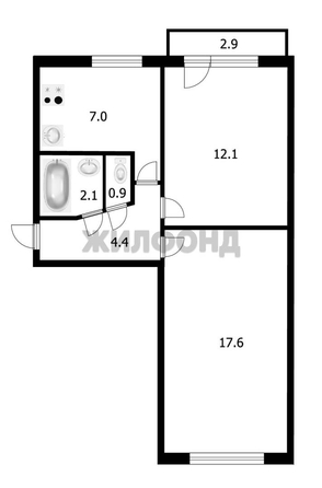 
   Продам 2-комнатную, 44.1 м², Тенистая ул, 19

. Фото 13.